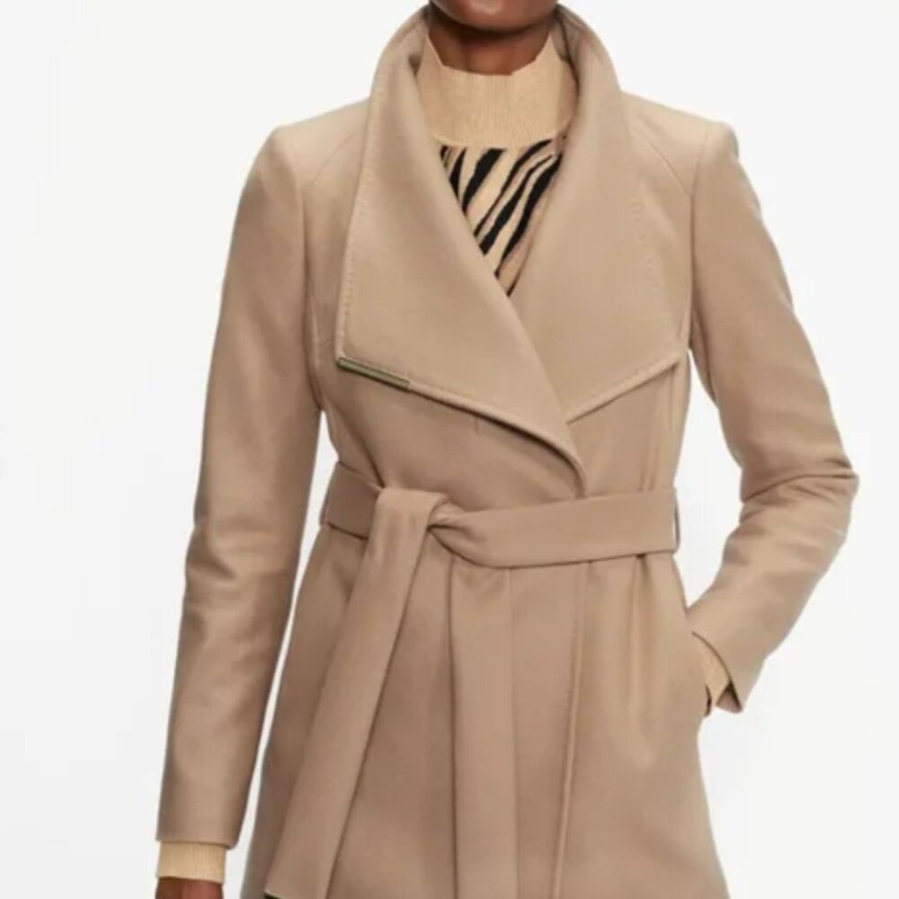 Ted Baker Camel short Wrap wool coat Size S (Ted Baker size 3)